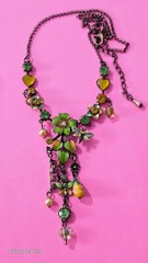Beautiful copper chain metal necklace green, yellow enamel 18” NWOT