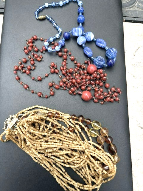 Three Vintage Art Glass Fashion Necklaces From Estate