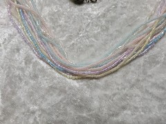 Vintage Long Pastel Pink Blue Green Microbead Multistrand Necklace 26in