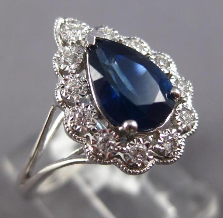 WIDE 1.52CT DIAMOND & AAA SAPPHIRE 14KT WHITE GOLD 3D PEAR SHAPE ENGAGEMENT RING