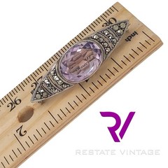 Vintage Amethyst Marcasite Art Nouveau Germany 935 Silver Brooch