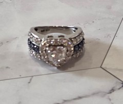 VINTAGE Blue & White CZ 925 Silver Always & Forever Bridal Wedding Ring sz 5