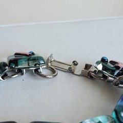 Handcrafted Dichroic Fused Glass Bracelet | Square Links | Blue-Green