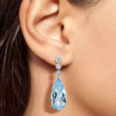 Art Deco Style Lab-Created Diamond Blue Topaz Drop Earring 14K White Gold Finish