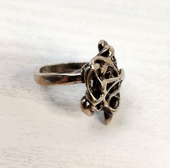 Vintage Artisan Brutalist Abstract Silvertone Ring Size 8 Mid Century Modernist