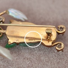 1950s Gumps 14K Gold Carved Jade Pearl Diamond Brooch(21059-NRTHH)