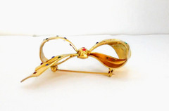 Vintage Signed CORO Bow Brooch Flush Set Jewel Tone Rhinestones Gold Plated Pin