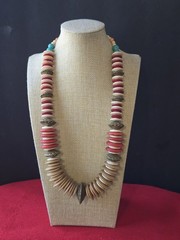 Vintage Boho Tribal Style Disc Bead Necklace Mixed Material Chunky