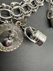 VINTAGE STERLING SILVER CHARM BRACELET Champagne Hat Barrel Grad 32 G 7” J13