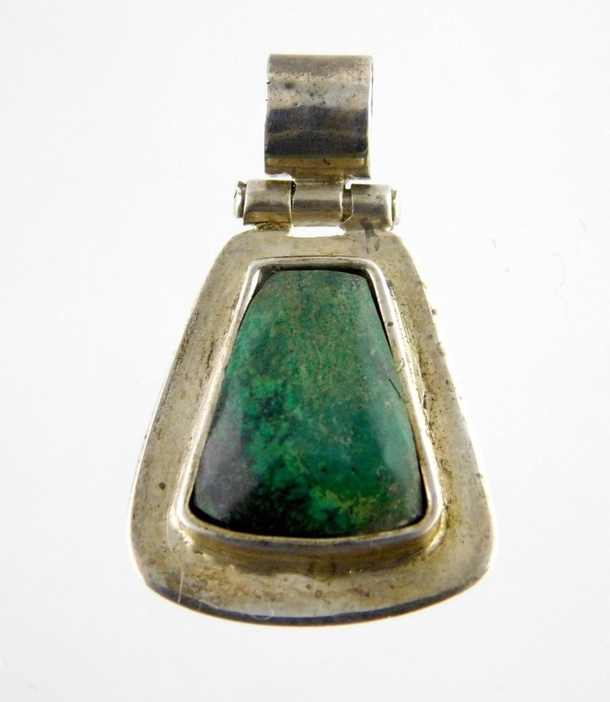 Vintage 950 Sterling Silver Green Chrysocolla Pendant 3.1 Grams