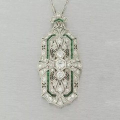 Art Deco Vintage Style Lab Created Diamond Emerald Engagement 925 Silver Pendant