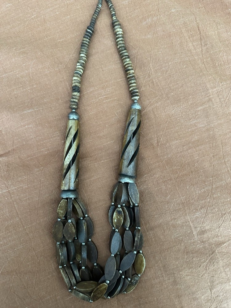 Vintage 70’s/80’s Carved Beaded Layered Necklace With Brass
