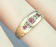 Lovely Antique Victorian Solid 15K Gold Ruby Diamond Gem Ring Chester 1892 5.75