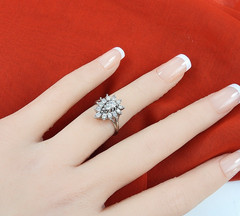 Vintage Ring Solid 14K White Gold Diamonds Engagement Starburst Jewelry Size 5