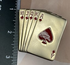 Vintage Gold Tone Royal Flush Playing Cards Brooch Pin 2″ x 1-3/4″