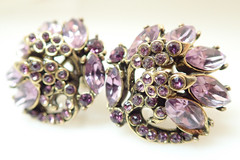 Vintage Hollycraft 1952 Signed Purple Rhinestone Earrings