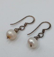 VTG 7mm Pearl Dangle Earrings 1in Drop Sterling Silver French Wire 1.43g Estate