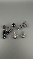 Vintage Earrings Lot Sterling Silver Gemstone Crystal Screw Back Blue Hematite