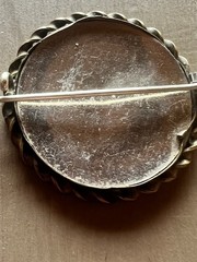 Antique Victorian Round Photo Brooch Faded Portrait Mourning Pin Brass Frame
