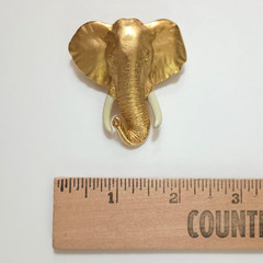 AJC Elephant Head Brooch Signed Gold Tone Faux Ivory Tusks Vintage Statement