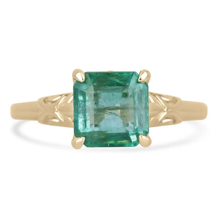 Art Deco 3.20 Ct Natural Emerald Vintage Engagement Ring 14K Yellow Gold Finish