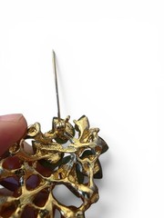 Vintage Swoboda Signed Jade Carnelian Grape Cluster Brooch Pin Gold Tone
