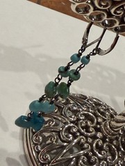 SW SILVER FAUX TURQUOISE BLUE GREEN STONES 2.75″ FRENCH WIRE DANGLE EARRINGS NEW