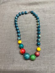 Colorful Necklace Vintage Wood or Plastic Beaded Vintage see pics 14″