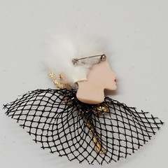 Vintage Art Deco Pin Fur Collar, Profile Lady Face Hat Brooch