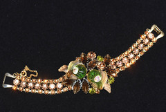 Incredible EDLEE Green & Amber CORNUCOPIA Molded ART GLASS Necklace Bracelet ER