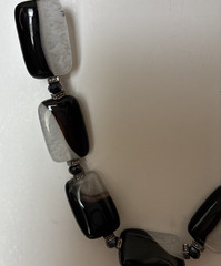 Black & Gray Glass Necklace Beaded Chunky 17”