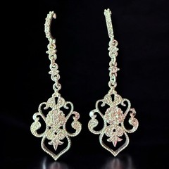 Rhinestone Filigree Dangle Earrings Vintage Avon NR Signed Long Pierced