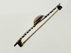 Vintage Sterling Silver Dragons Breath Glass Bar Pin Leaves Motif Brooch 2.25 In