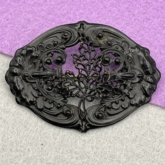 Antique Victorian Era Berlin Iron Style Mourning Brooch Filigree Scrools 2.75″