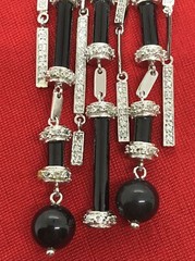 Vintage 925 Sterling Silver Black Onyx Clear Cubic Zirconia Pave Bold Pendant