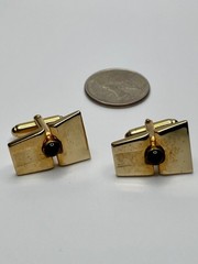 Vintage Anson Black Cabochon Gold Tone Split-Face Cufflinks