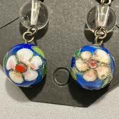 Lot Of 2 Beaded Dangle Drop Ball Earrings Blue Pink Floral Boho Spring Time