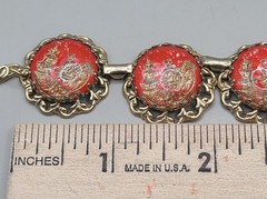 Vtg Goldtone Filigree Encased Glass Asian Man Rickshaw Round Link 17″ Necklace