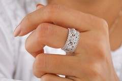 14K Gold Plated 925 Silver Moissanite Floral Band Engagement & Anniversary Ring