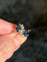 VINTAGE 14K GOLD BLUE SAPPHIRE DIAMOND TOI ET MOI RING ENGAGEMENT ANNIVERSARY