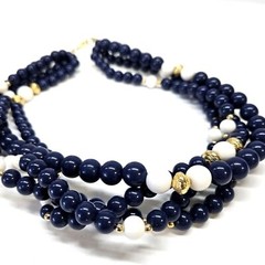 VINTAGE Multi-Strand Blue & White Plastic Beaded Bead Necklace