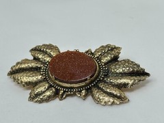 Vintage Goldtone Oval Goldstone Large 3 1/8″ Leaf Pin Brooch
