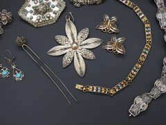 Estate 800 Silver Filigree Cannetille Jewelry Lot Antique Victorian Revival 66gr