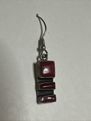 Vintage Nickel Silver Red Jasper Modernist Drop Hook Earrings