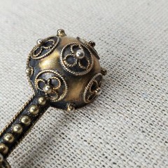 Antique Etruscan Revival Pin Brooch c 1900 Gold Russian Hallmark Granulation