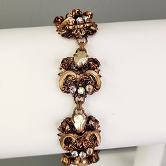 Vintage Rhinestone Bracelet Clip Earrings Set AB Western Germany Filigree Enamel