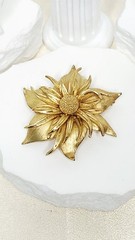 Vintage BSK Gold Tone Textured Flower Pin / Brooch