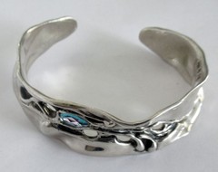 BIG HAGIT GORALI ISRAEL STERLING CUFF BRACELET, 6 1/2 INCHES WEARABLE, 42 GRAMS