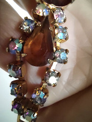 Vintage Juliana Amber & Aurora Borealis Rhinestones Bracelet & Earrings Set