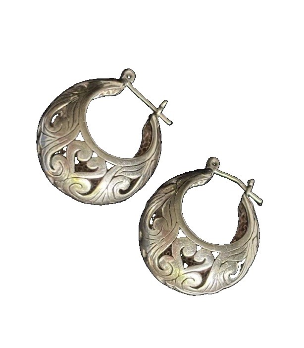 Vtg 90’s Sterling Filigree Scroll Work Hearts 1” Round Hoop Pierced Earrings 11g